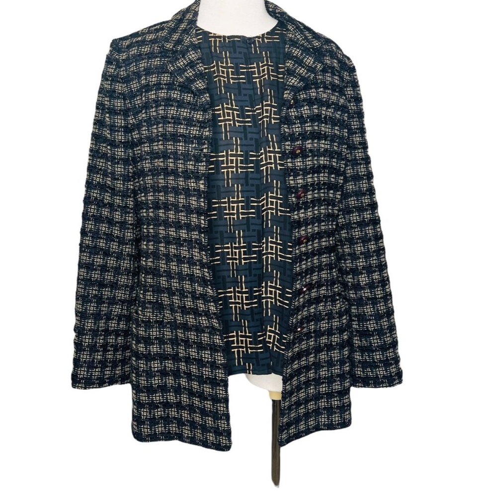Vintage Carlisle Tweed Boucle Blazer Silk Blouse & Scarf 3 Pc Set Hong Kong Sz 6 - Picture 3 of 14
